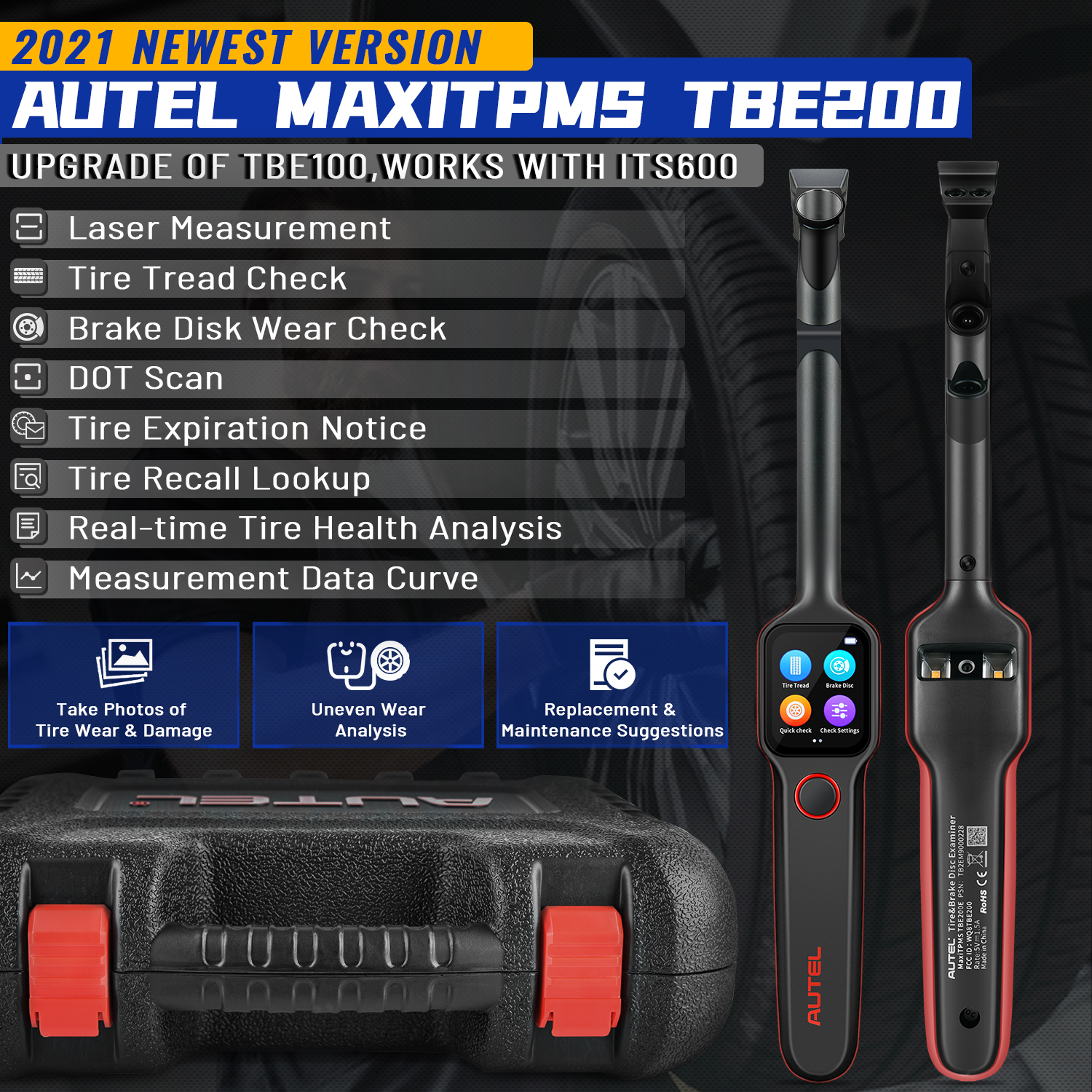 AutelMaxiTPMSTBE200ETireTreadLaserDetectorBrakeDiscWearThicknessDiagnosticInstrumentToolCompatibleWi-1998994-12