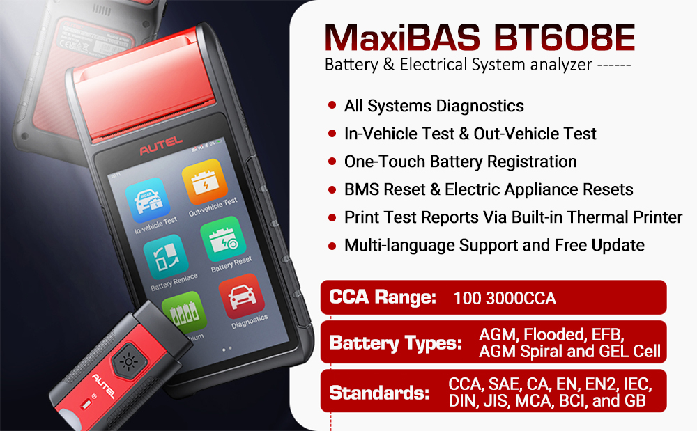 EUDirectAutelMaxiBASBT608ECarBatteryTesterScanner12V24V100-3000CCABatteryAnalyzerAllSystemDiagnostic-1998997-2