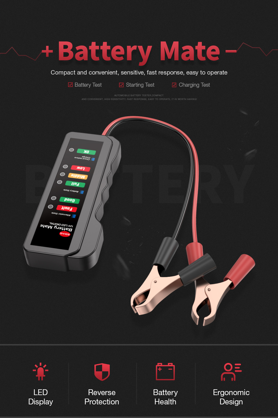 KINGBOLEN12VCarBatteryTesterDigitalAlternatorChargingSystemAnalyzerwithLEDIndicationVehicleBatteryDe-1989982-3