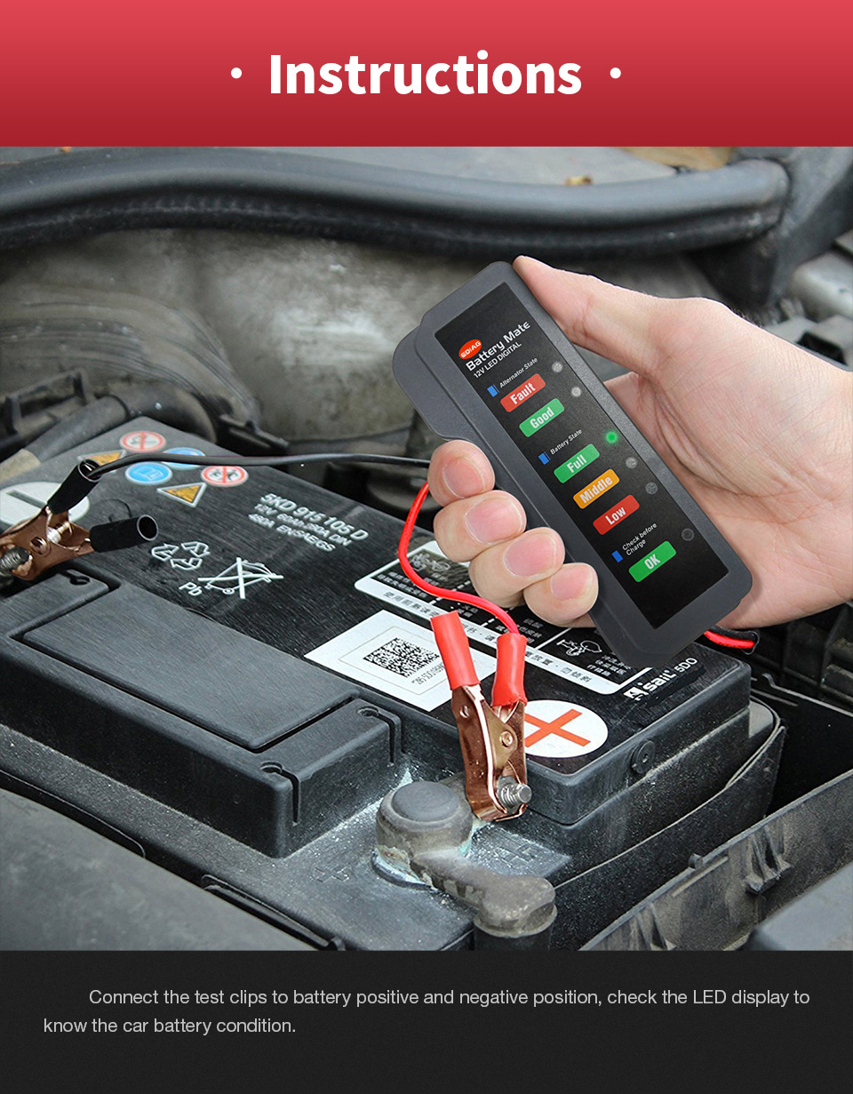KINGBOLEN12VCarBatteryTesterDigitalAlternatorChargingSystemAnalyzerwithLEDIndicationVehicleBatteryDe-1989982-7