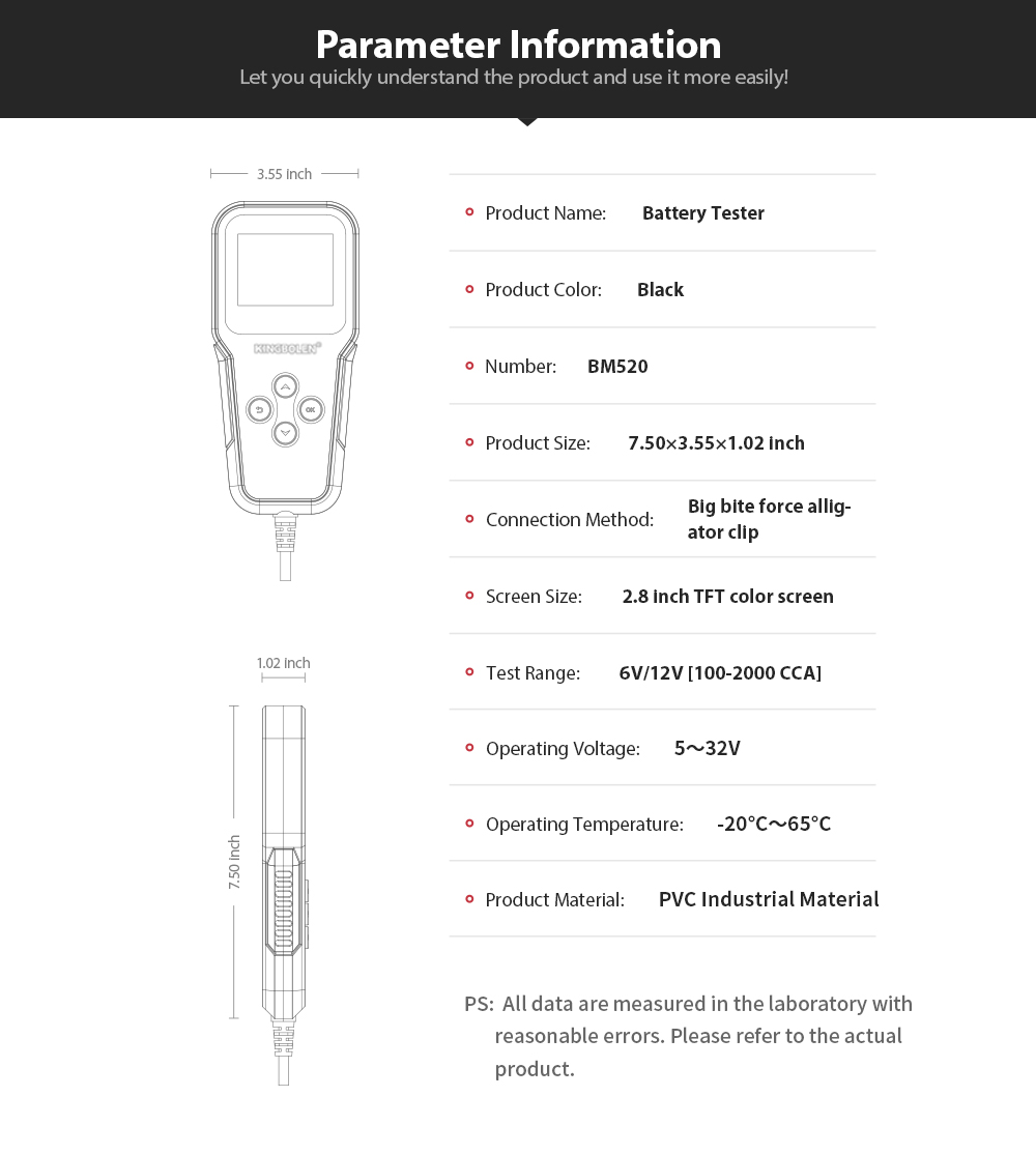 KINGBOLENBM520BatteryTesterForCar6V12V24VBatterAnalyzerMultimeterCrankingChargingRippleTest-1996628-17