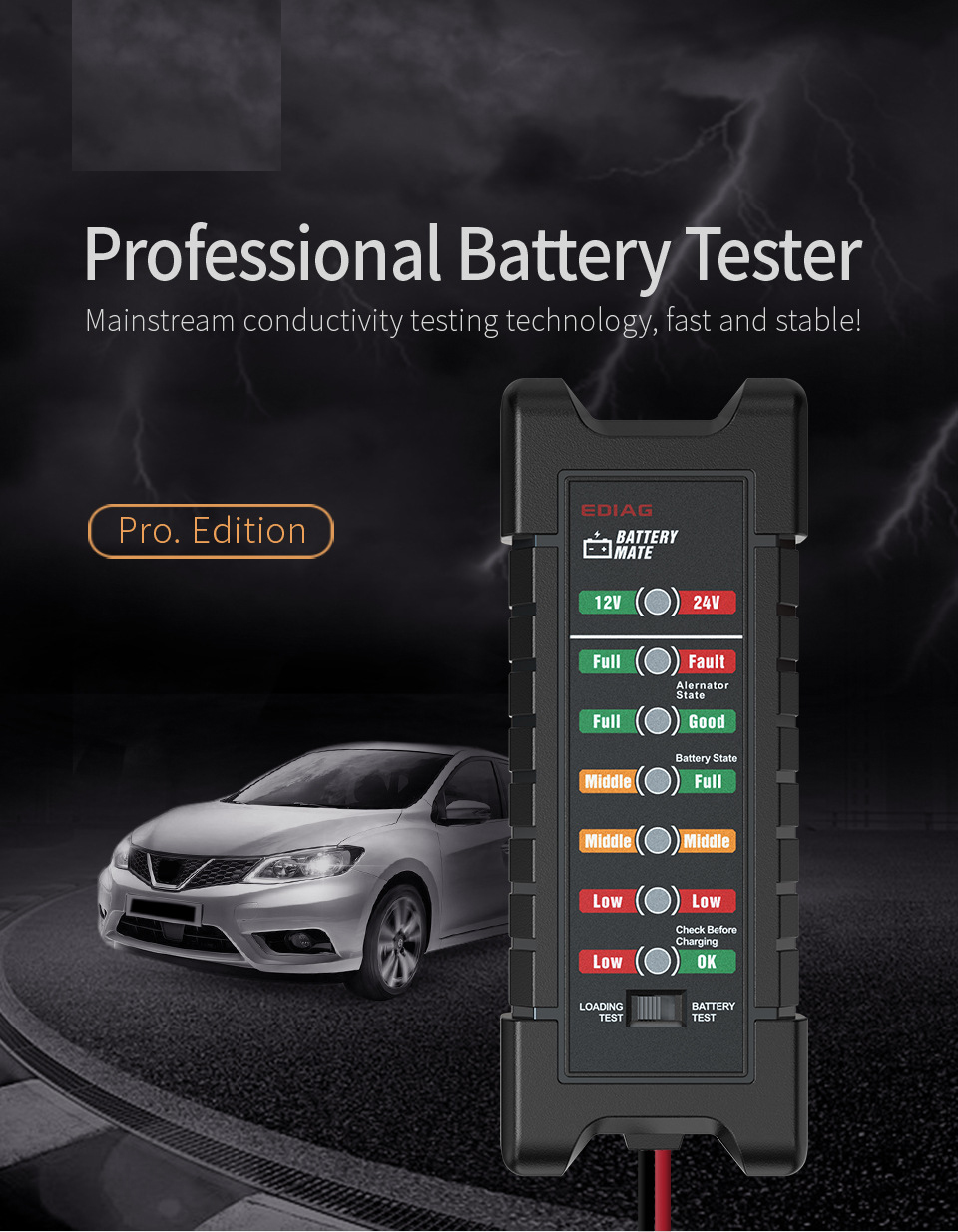 KINGBOLENBatteryTesterBm4101224VCopperClipVersionCarDigital6LEDLightAlternatorAutoBatteryAnalyze-1990000-1