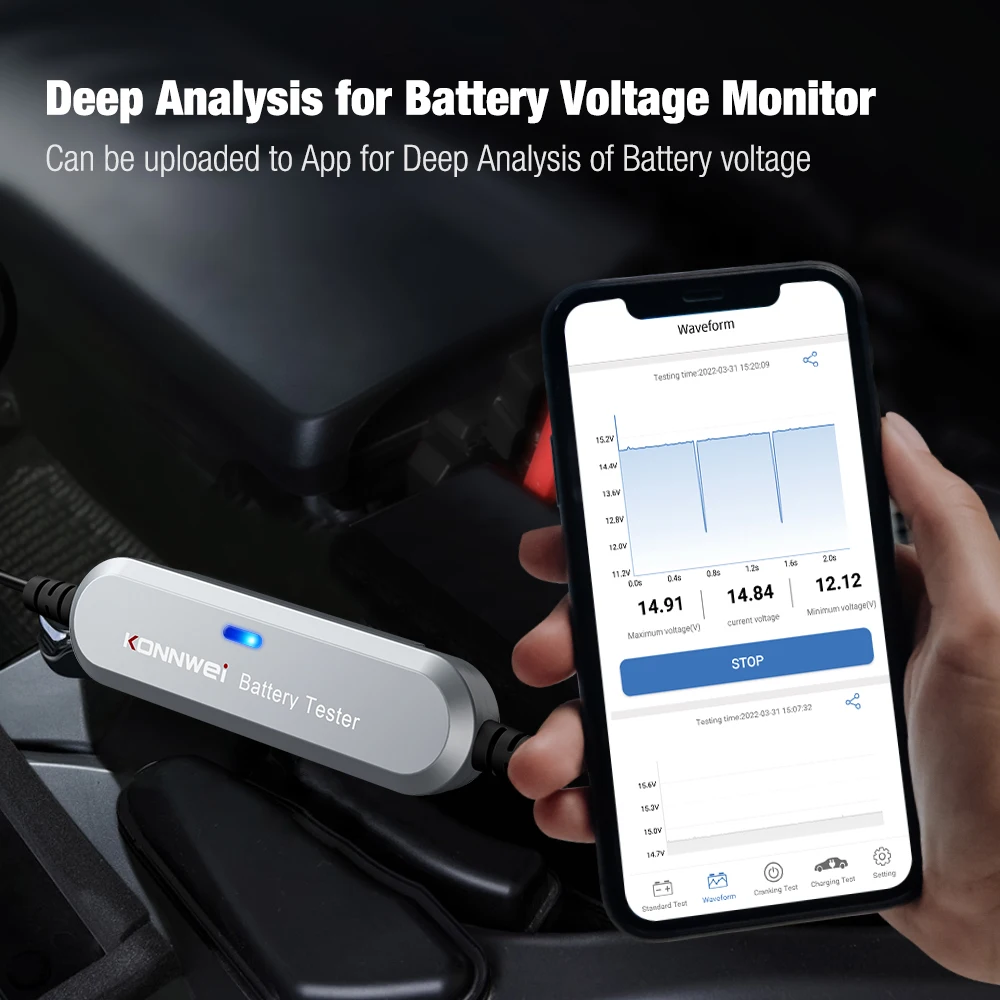 KONNWEIBK100BK200Bluetooth50CarMotorcycleTruckBatteryTester6V12V24VBatteryAnalyzer100-2000CCAChargin-2014931-5