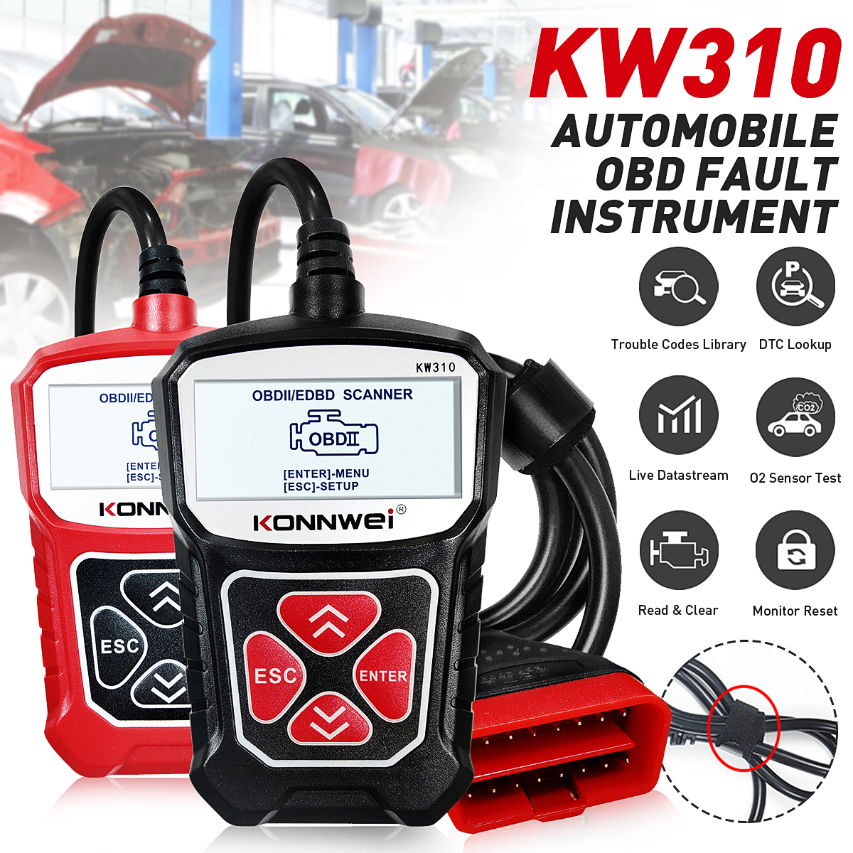 KONNWEIKW310OBD2CarDiagnosticScannerEOBDScanToolDTCEngineCodeReaderVoltageTestBuilt-inSpeaker-1724888-1
