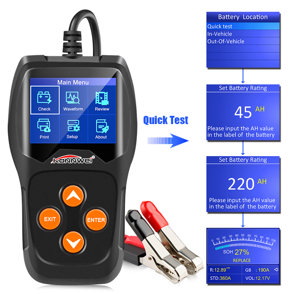 KONNWEIKW60012VCarBatteryTesterAnalyzer100to2000CCACranking30-220AH-1984213-5