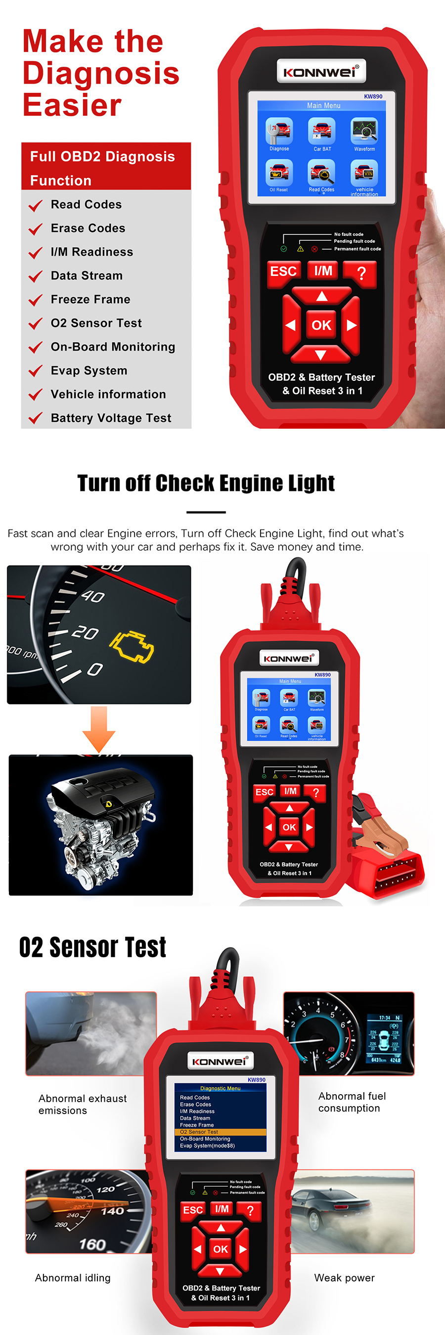 KONNWEIKW8903in1OBD212VAutomotiveFaultDiagnosisScannerInstrumentBatteryTesterOilSeviceLightResetforL-1987541-3