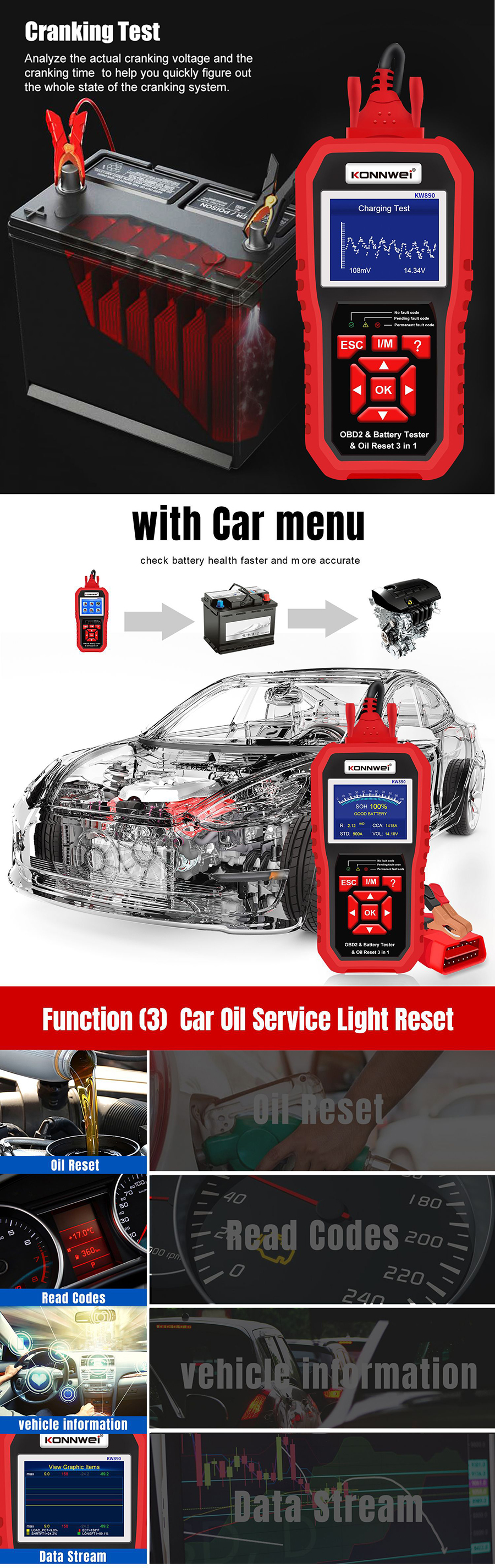KONNWEIKW8903in1OBD212VAutomotiveFaultDiagnosisScannerInstrumentBatteryTesterOilSeviceLightResetforL-1987541-7