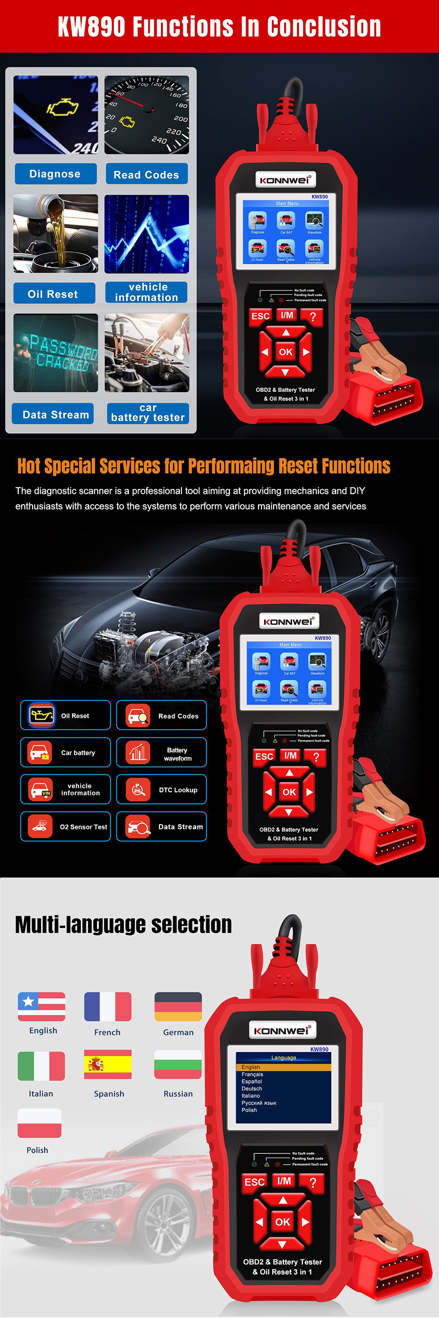 KONNWEIKW8903in1OBD212VAutomotiveFaultDiagnosisScannerInstrumentBatteryTesterOilSeviceLightResetforL-1987541-10