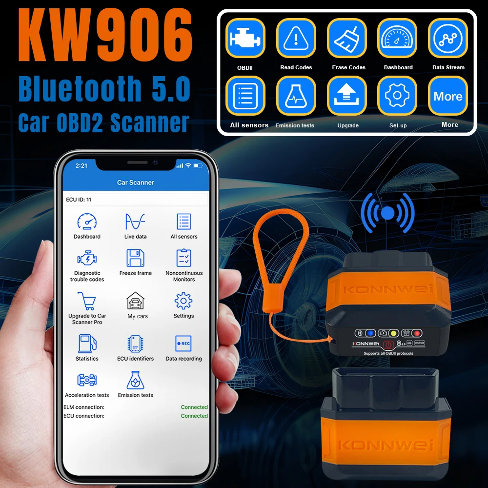 KonnweiKW906OBD2ELM327V15Pic18F25K80OBD2Bluetooth50ScannersCarDiagnostictoolCodeReaderForAndroidIOS-2014925-1