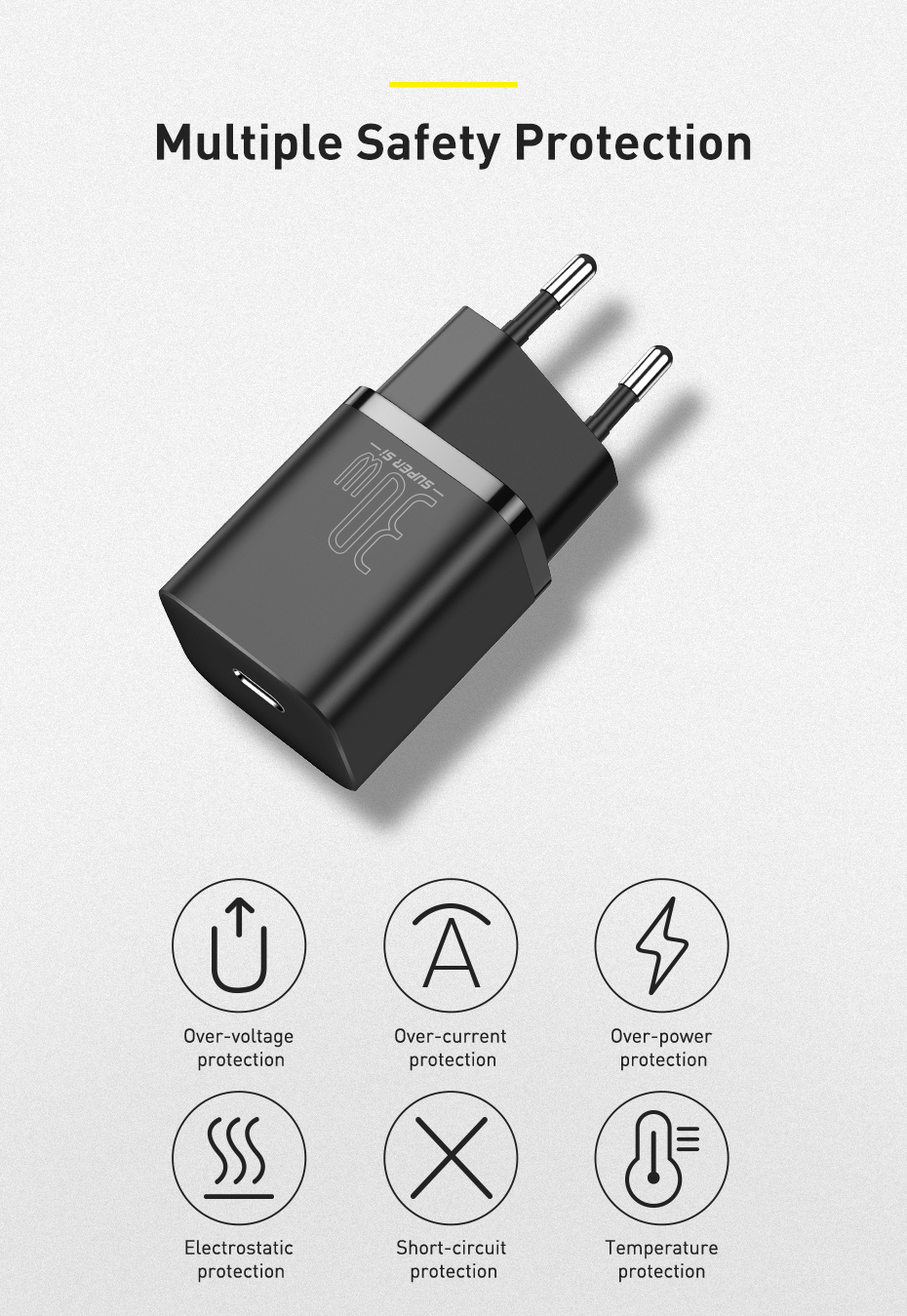 Baseus30W1-PortUSBPDCharger30WUSB-CPD30QC30FastChargingWallChargerAdapterEUPlugforiPhone151413forSam-2012278-12