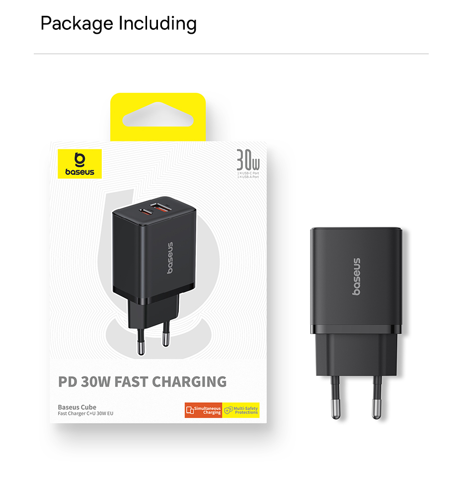 BaseusCube30W2-PortUSBPDChargerUSB-AType-CPD30QC30BC12PPSApple24FastChargingWallChargerAdapterEUPlug-2010215-11