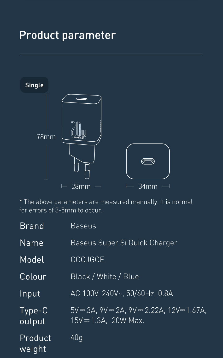 BaseusSuperSi20W1-PortUSBPDCharger20WUSB-CFastChargingWallChargerAdapterEUPlugforiPhone151413forHuaw-2012277-14