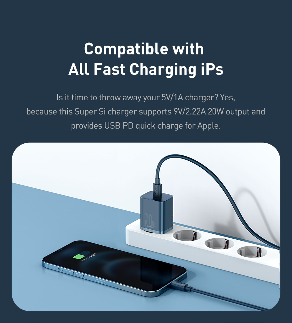 BaseusSuperSi20W1-PortUSBPDCharger20WUSB-CFastChargingWallChargerAdapterEUPlugforiPhone151413forHuaw-2012277-9