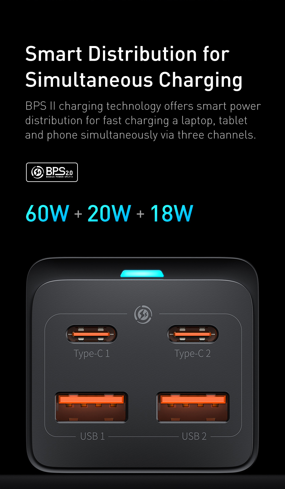 GaNTechBaseusGaN3Pro100W4-PortUSBCharger2USB-A2USB-CFastChargingDesktopChargingStationEUPlugforiPhon-2011466-12