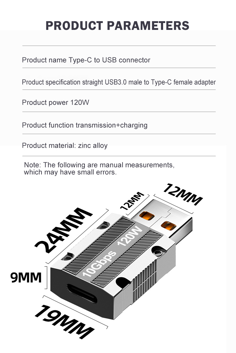 120WType-CtoUSB30OTGAdapter10GbpsHigh-speedTransmissionUSBMaletoType-CFemaleConnectorforMobilePhoneP-1984480-7