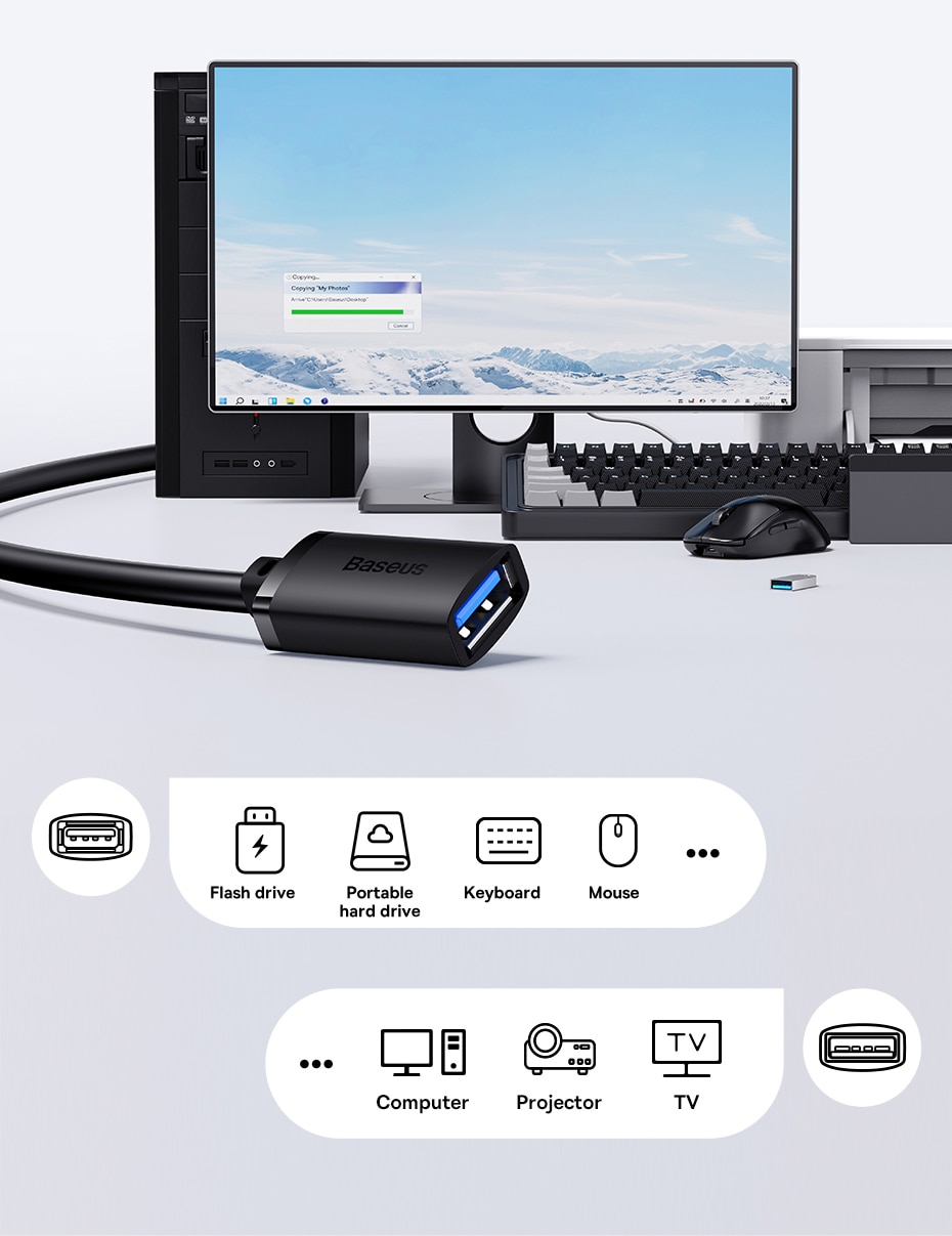 BaseusBS-OH128USB30ExtensionCableMini5GbpsFastSpeedCableUSB30ExtenderCordforSmartLaptopPCTVSSD-1992069-5