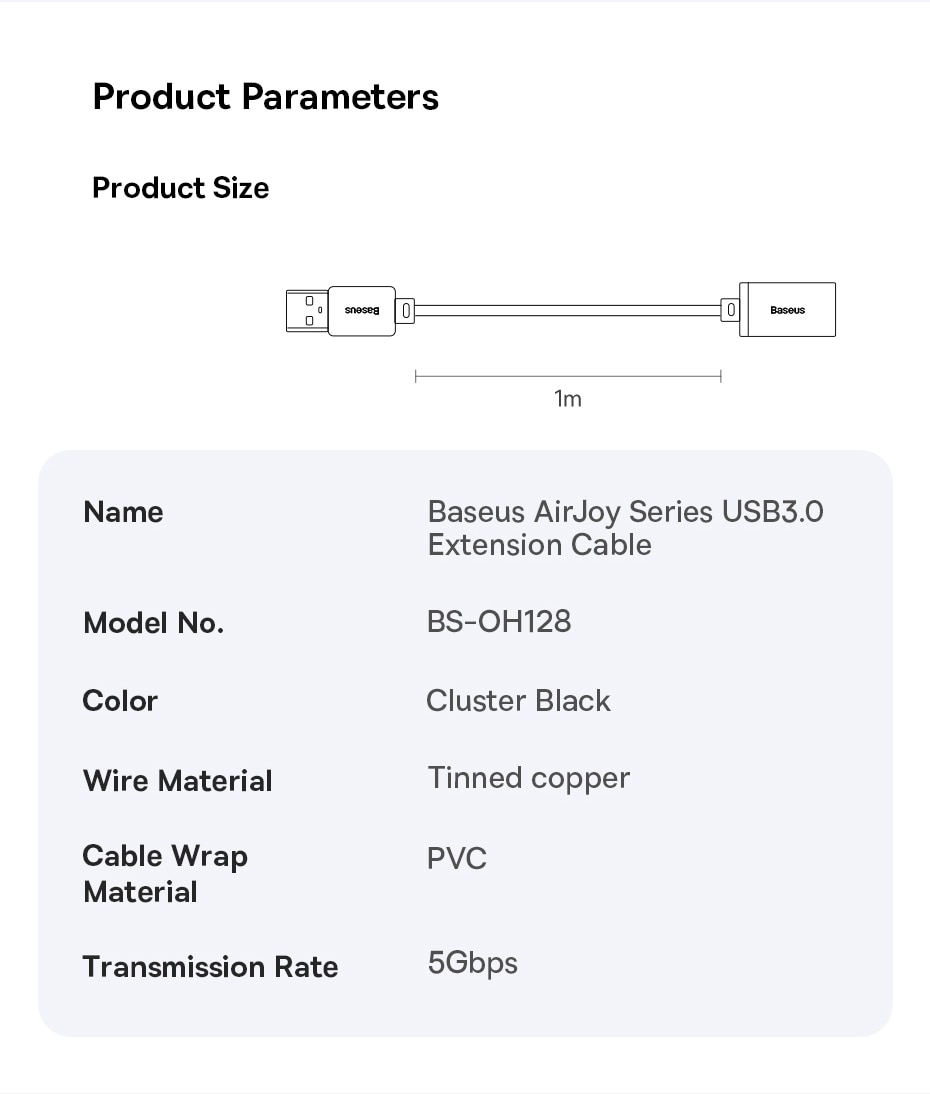 BaseusBS-OH128USB30ExtensionCableMini5GbpsFastSpeedCableUSB30ExtenderCordforSmartLaptopPCTVSSD-1992069-10