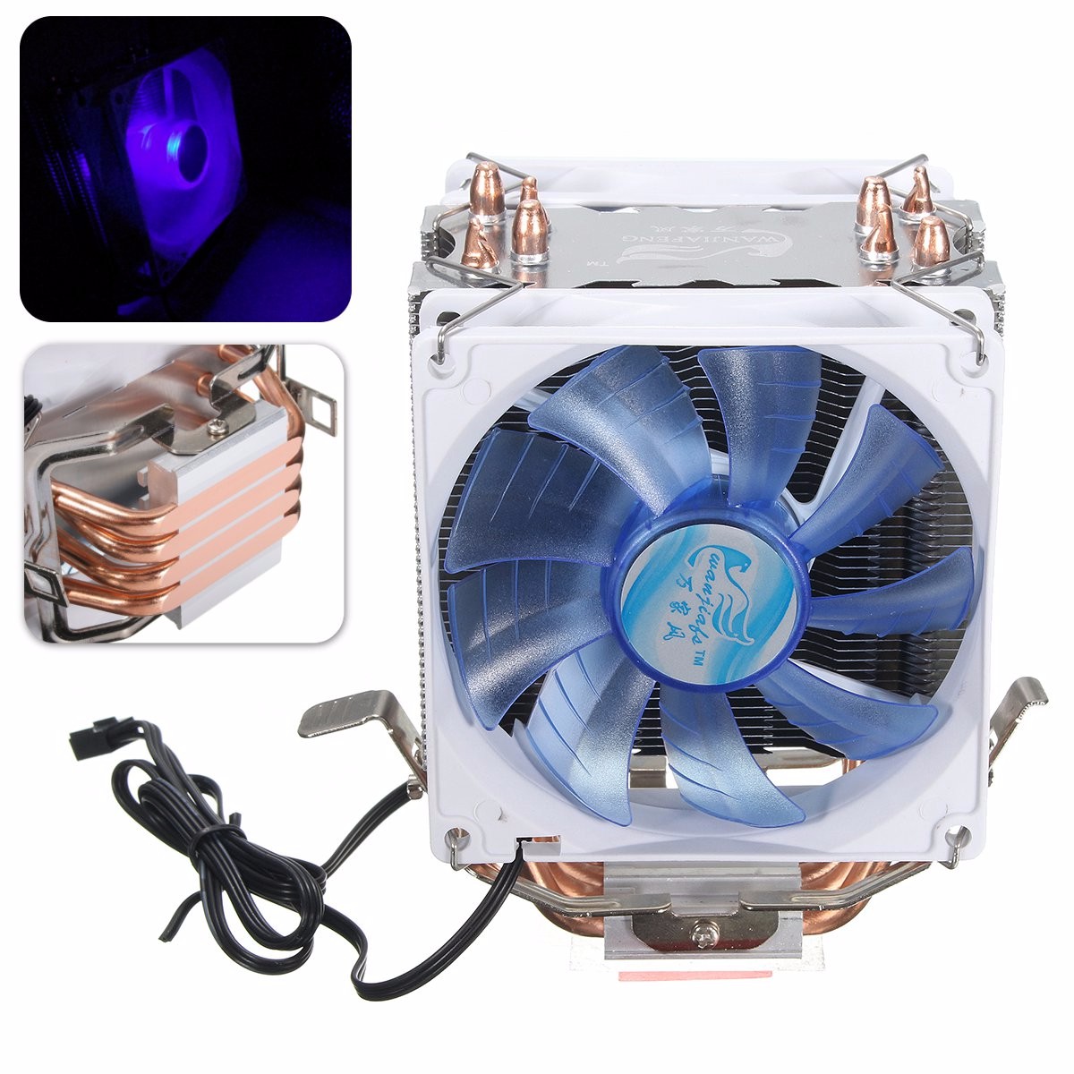 92mm3PinBlueLEDCopperCPUCoolerCoolingFanHeatSinkforIntelLGA77511561155AMDAM223-1154708-2