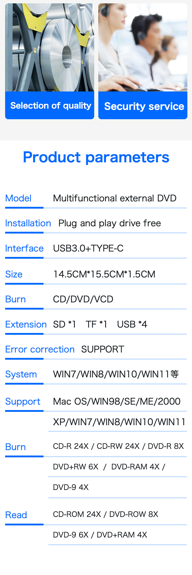 ExternalDVDBurnerUSB30TypeCMulti-functionRecorder7-in-1CDplayerDriverTFSDInterfaceforPCNotebook-1991082-11