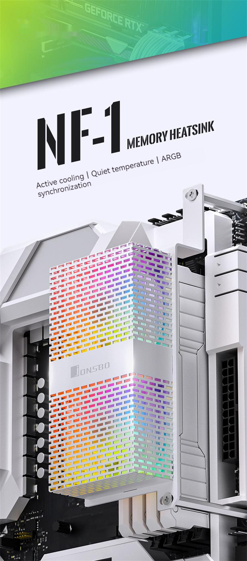 JONSBONF-1MemoryHeatSinkwithDual5020FansARGBSynchronousLightingEffectRAMHeatsinkCoolerPCMemoryCoolin-1996382-1