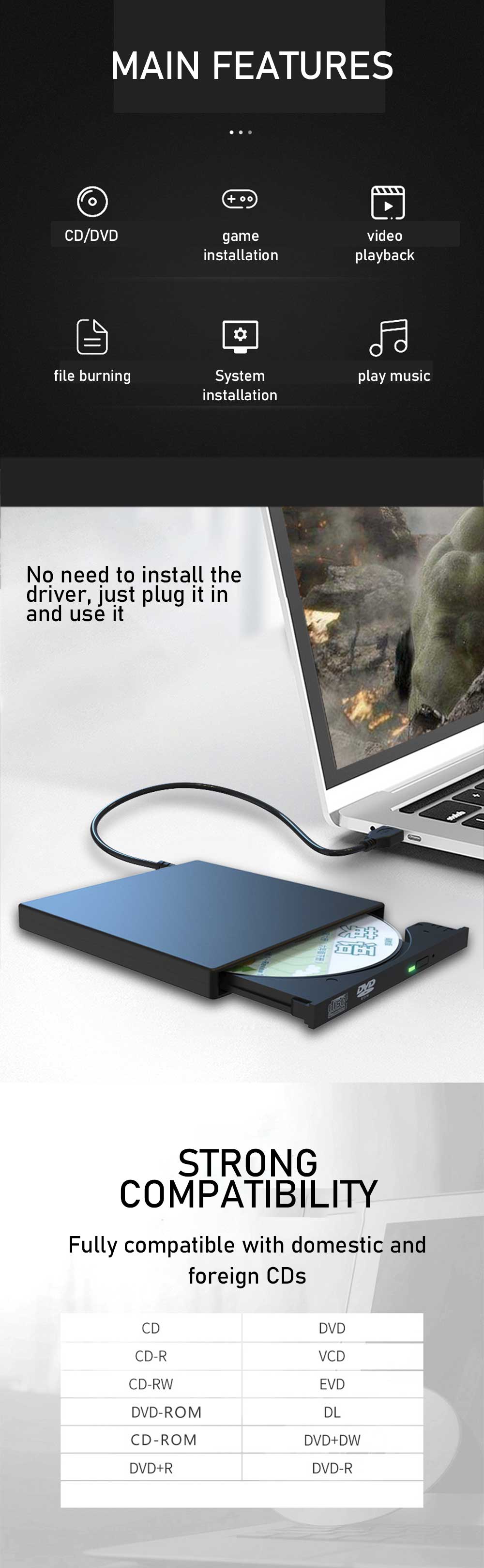 USB20PortableExternalDVDOpticalDrive24XHigh-speedRecordingIntelligentNoiseCancellingAll-in-oneUniver-1983516-2