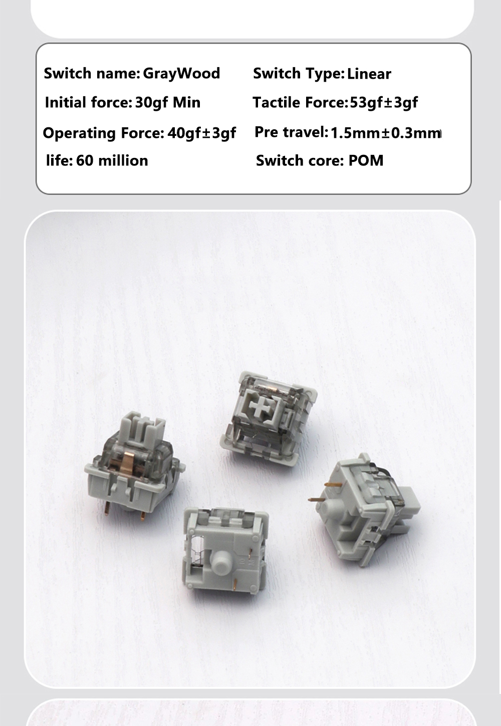 100PcsLEOBOGGrayWoodV3SwitchLinearGray3PinDIYGamingKeyboardMXRGBHot-SwapSwitchforCustomMechanicalKey-1982818-3