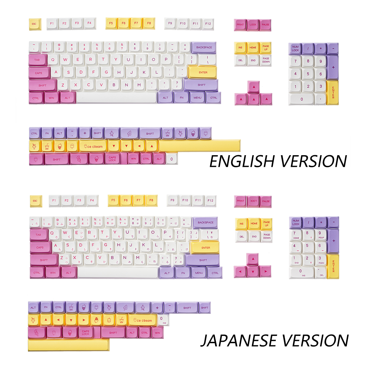 136KeysIceCreamKeycapSetPBTSublimationXDAProfileEnglishJapaneseCustomKeycapsforMechanicalKeyboard-1941577-1