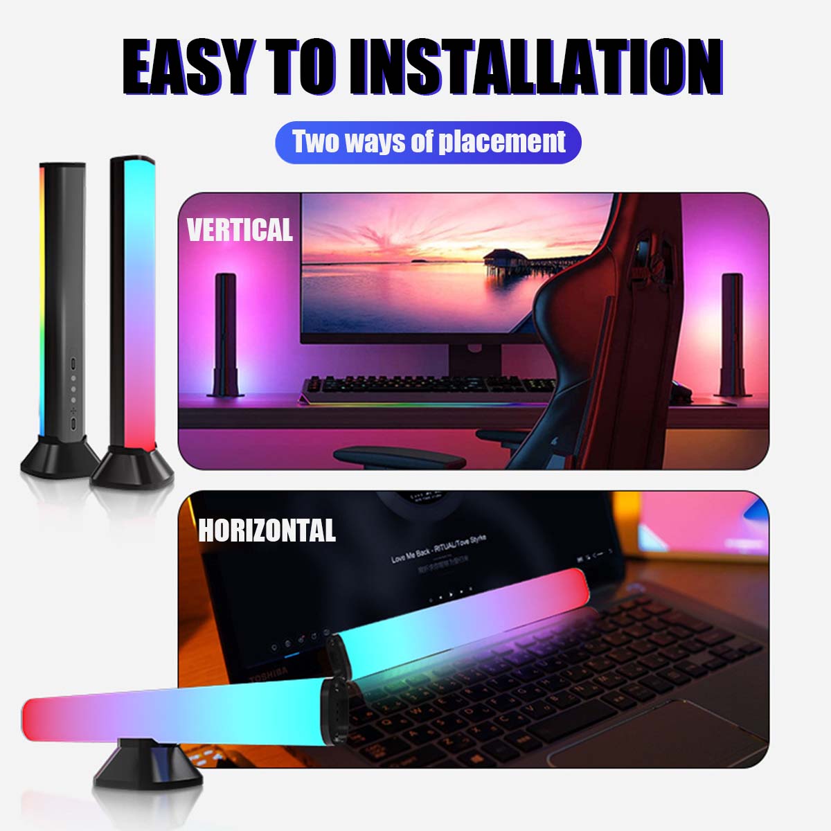 2PCSSmartLightBarFullColorAtmosphereLampVoiceControlRGBHomeDecorativeLightStripforDesktopComputerLap-1974677-6