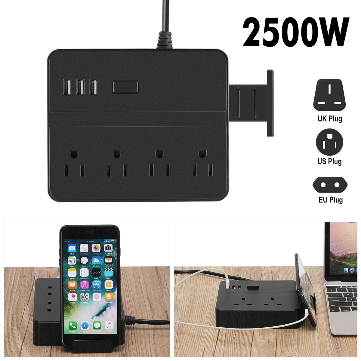 3USBPortsExtensionSocketwith15MCordUSUKEUPlugBlack2500W10ADesktopChargingStand-1300101-1