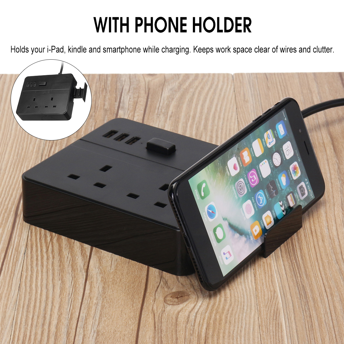 3USBPortsExtensionSocketwith15MCordUSUKEUPlugBlack2500W10ADesktopChargingStand-1300101-5