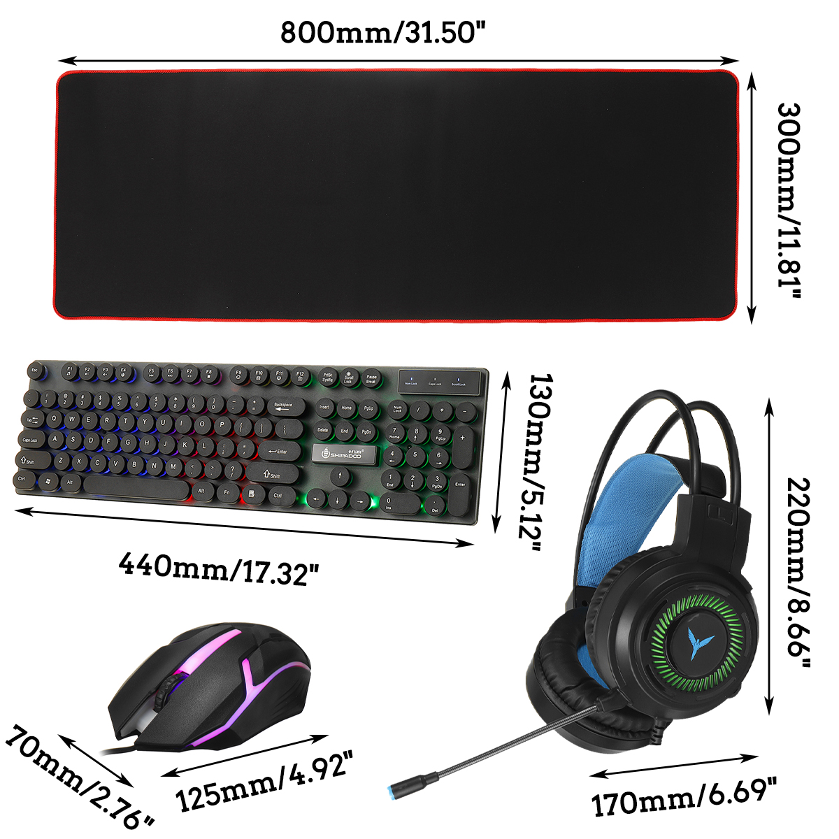 4-in-1KeyboardMouseHeadsetMousePadSet4PcsGamingKit104KeysLEDbreathingBacklightMechanicalFeelGamingKe-1865526-12