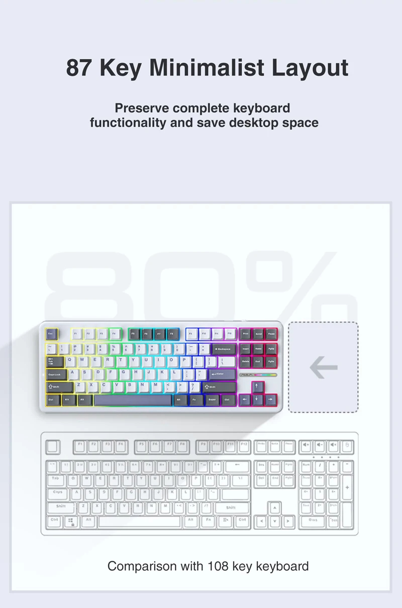 AULAF87MechanicalGamingKeyboardTri-modeWiredGamerKeyboard87KeysHotswapRGBPBTGasketCustomizedKeyboard-2013480-5