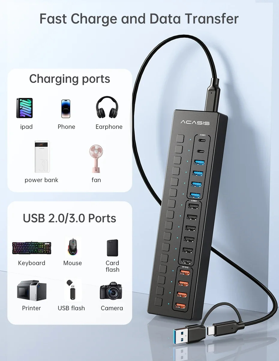 Acasis16-in-1PoweredSwitchType-CDockingStationUSBHubsAdapterwithSmartCharging4USB304USB206USB-C2forP-2015436-2