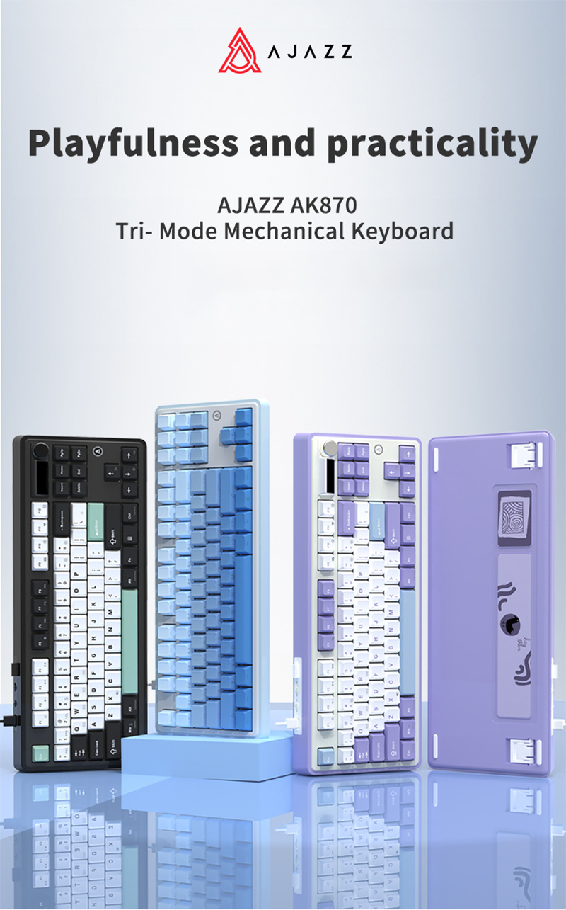 AjazzAk870pro87KeysTri-modeMechanicalGamingKeyboardGasket-StructureRGBPBTHotSwappable24GBTWiredGamer-2013594-1