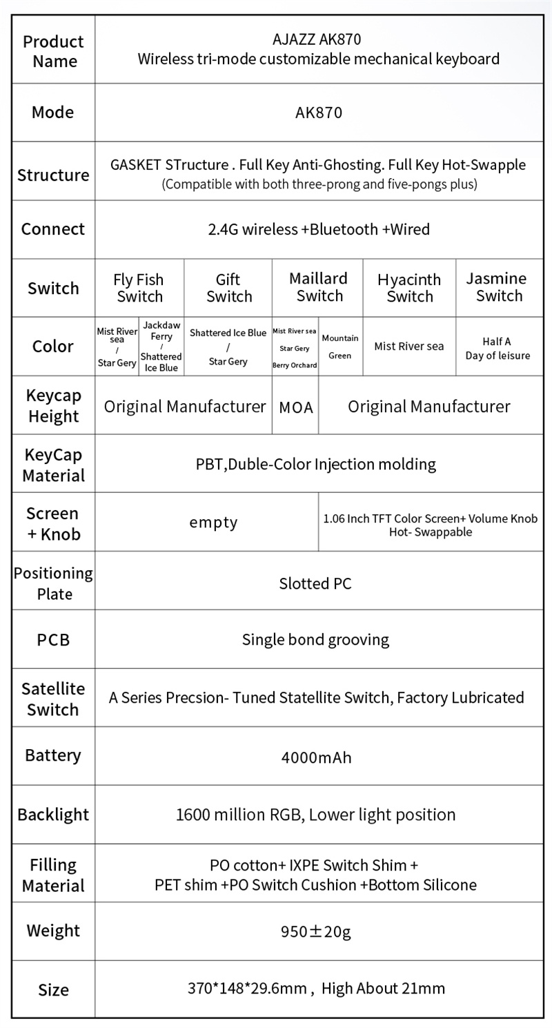 AjazzAk870pro87KeysTri-modeMechanicalGamingKeyboardGasket-StructureRGBPBTHotSwappable24GBTWiredGamer-2013594-2