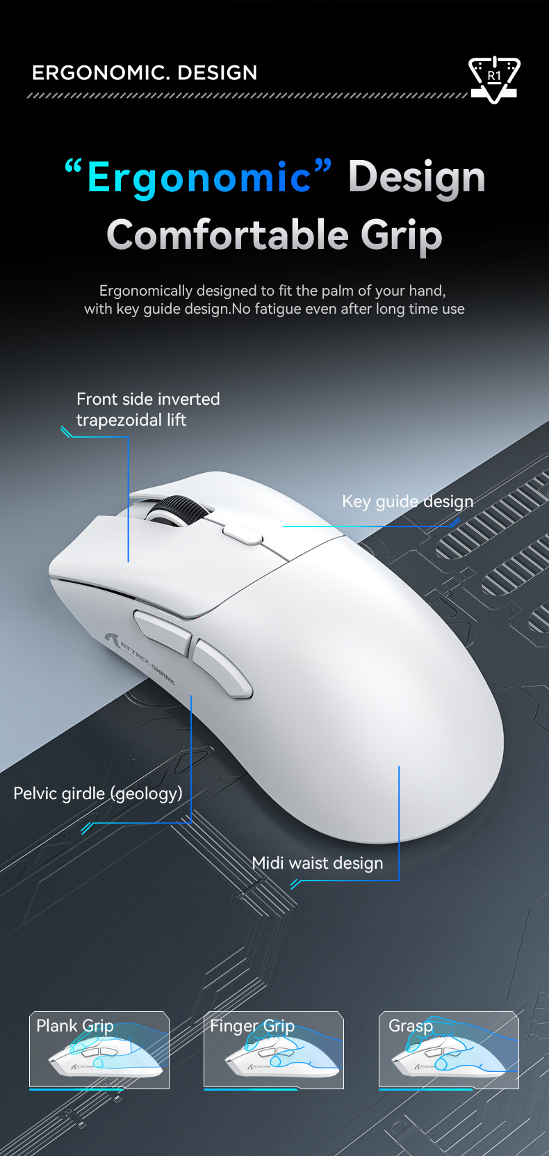 AttackSharkR1WirelessMouseTri-modePWA3311SensorTTCEncoder800-18000DPIE-SportsGamingMouse59gLightweig-2013473-9