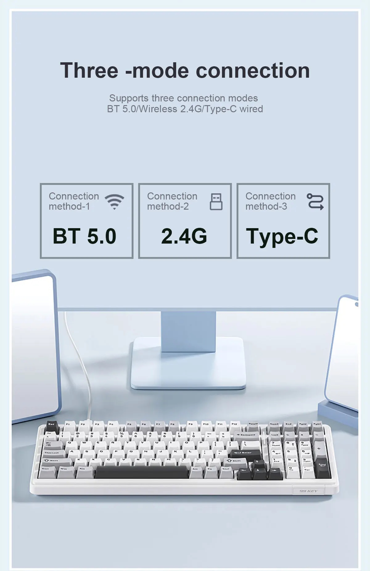 AulaF99MechanicalGamingKeyboard99KeysTri-modeHotSwappablePBTTwo-ColorKeycapBT24GType-CGasketRGBCusto-2013521-13