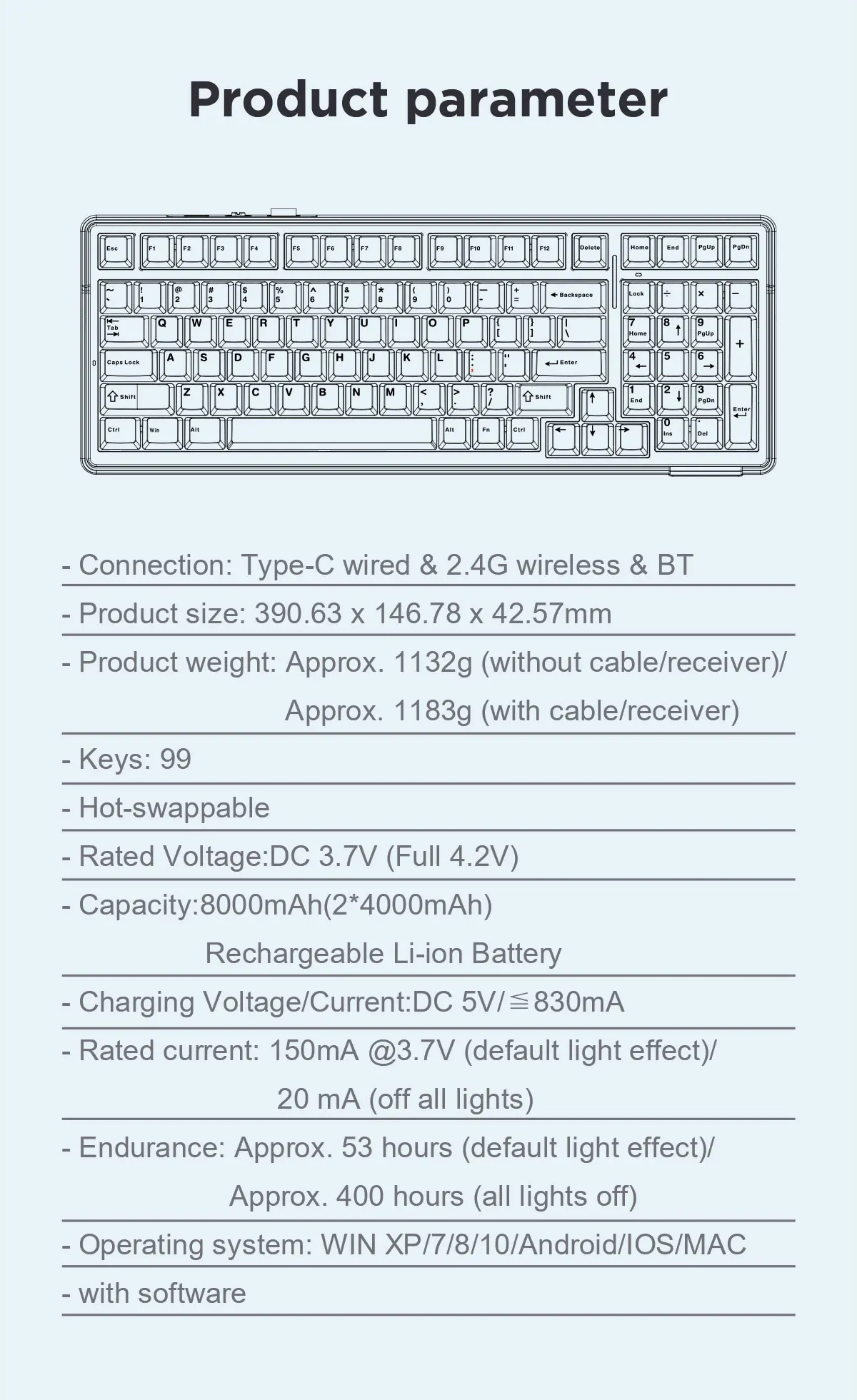 AulaF99MechanicalGamingKeyboard99KeysTri-modeHotSwappablePBTTwo-ColorKeycapBT24GType-CGasketRGBCusto-2013521-16