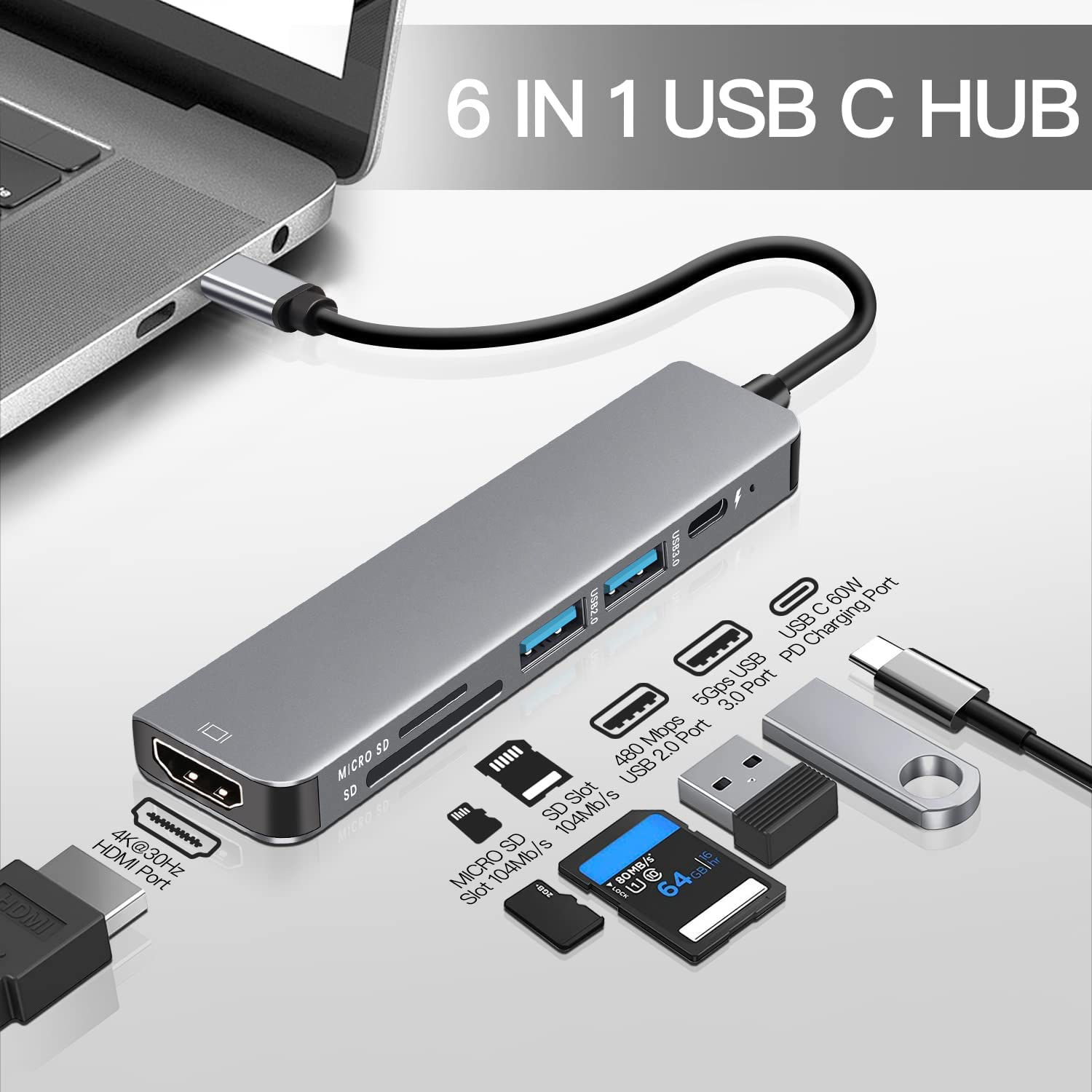 Bakeey6-in-1USB-CHubAdapterHDMI4K30HzUSB30USB-CDockingStation100WPDChargingSDReaderWitchSplitterforA-1986552-1
