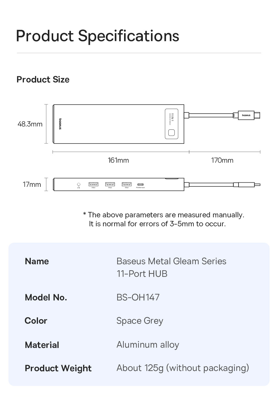 BaseusMetalGleamSeries11-in-1Type-CDockingStationUSBAdapterwithUSB20USB303PD100WUSB-CHDMIVGARJ45SDTF-1996180-19