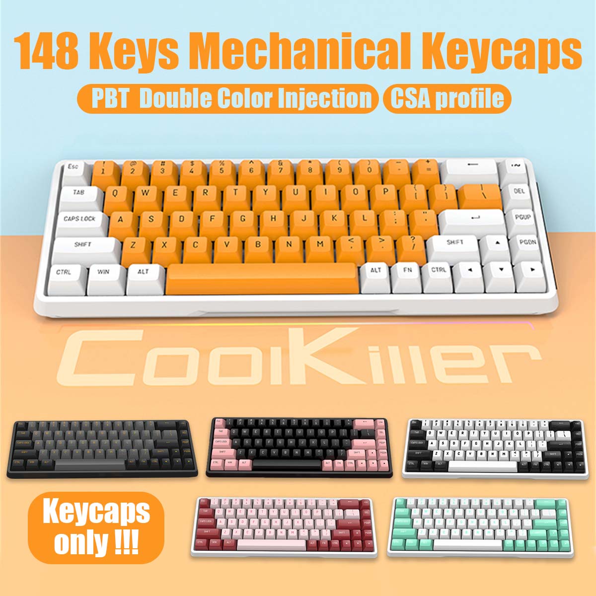 CoolKiller148KeysRedBeanSummerSkyBlossomPinkBananaMilkDarkGoldWhiteSnowKeycapSetPBTDoubleColorInject-1954030-1