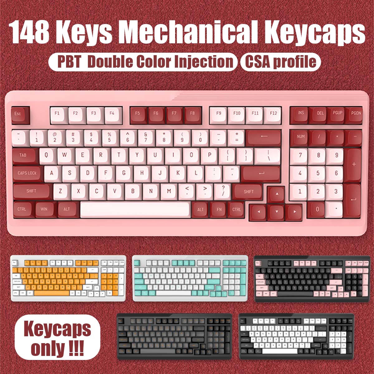 CoolKiller148KeysRedBeanSummerSkyBlossomPinkBananaMilkDarkGoldWhiteSnowKeycapSetPBTDoubleColorInject-1954030-2