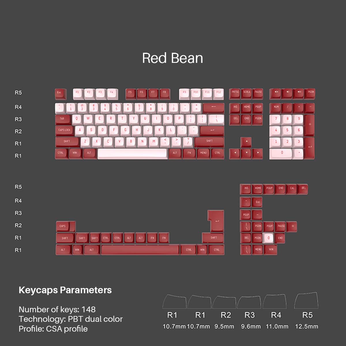 CoolKiller148KeysRedBeanSummerSkyBlossomPinkBananaMilkDarkGoldWhiteSnowKeycapSetPBTDoubleColorInject-1954030-4