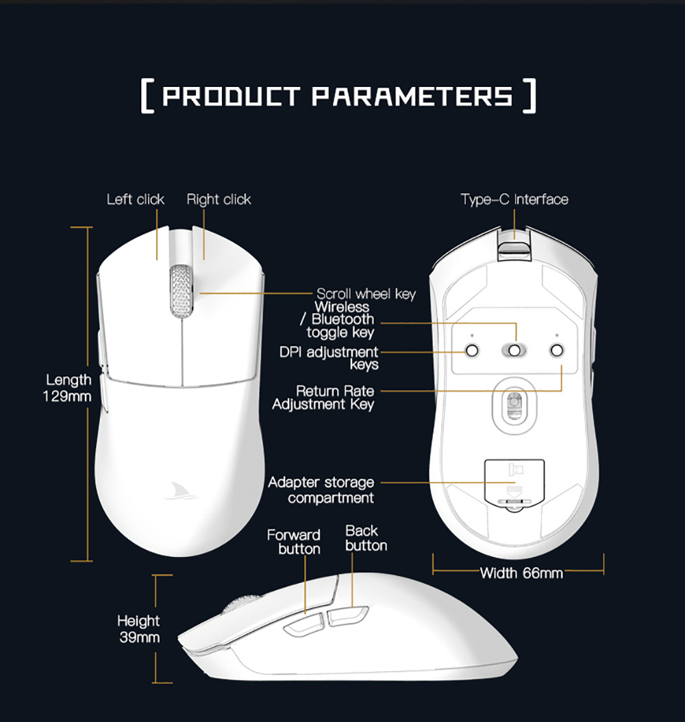 DarmosharkM3-4KWirelessMouseThreeModebluetoothWired24GWirelessGamerMouse400-800-1600-3200-4800DPITTC-2001556-11