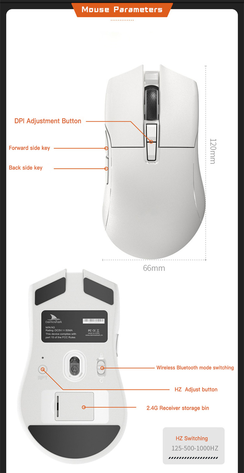 DarmosharkN324GBT50WiredTri-modeWirelessGamingMouse400-800-1600-3200-4800DPIPAM3395ErgonomicsGamerMi-2001574-5