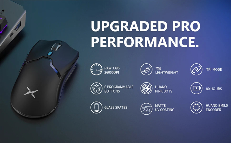 DeluxM800ProWirelessGamingMousePAW3395Tri-mode26000DPIRechargeableE-sportsMiceLightweight69gwith6Pro-2013458-1