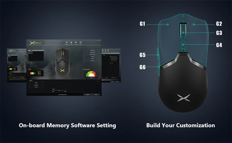 DeluxM800ProWirelessGamingMousePAW3395Tri-mode26000DPIRechargeableE-sportsMiceLightweight69gwith6Pro-2013458-3
