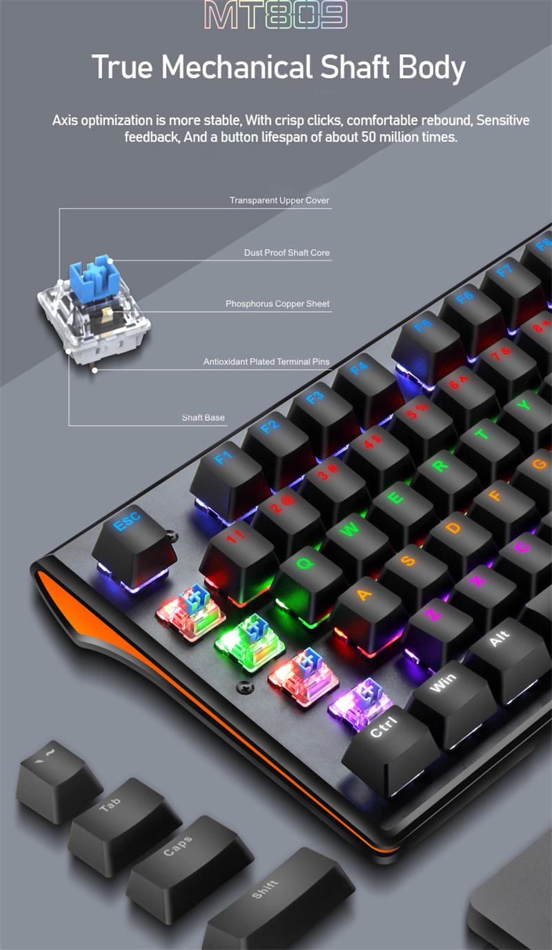 DouniMT809RGBWiredMechanicalGamingKeyboardwithDetachableHandRest104KeysBlueSwitchKeyboard-2013123-1