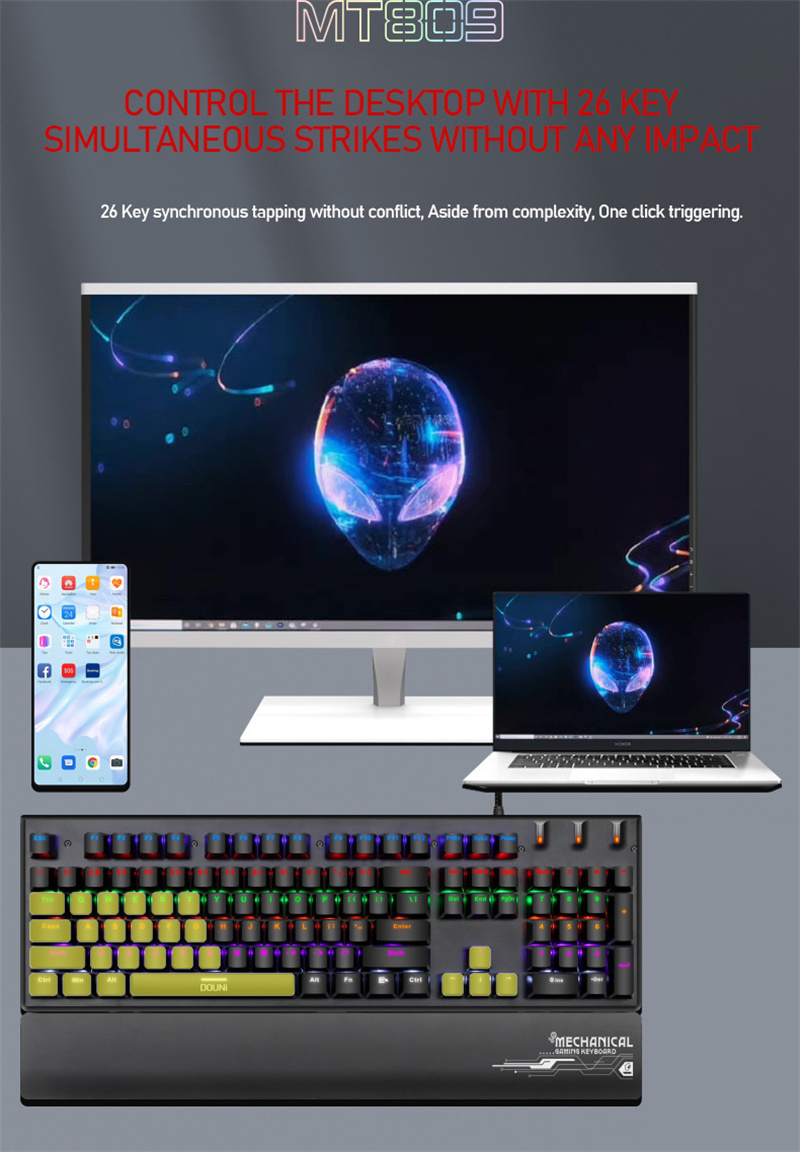 DouniMT809RGBWiredMechanicalGamingKeyboardwithDetachableHandRest104KeysBlueSwitchKeyboard-2013123-2