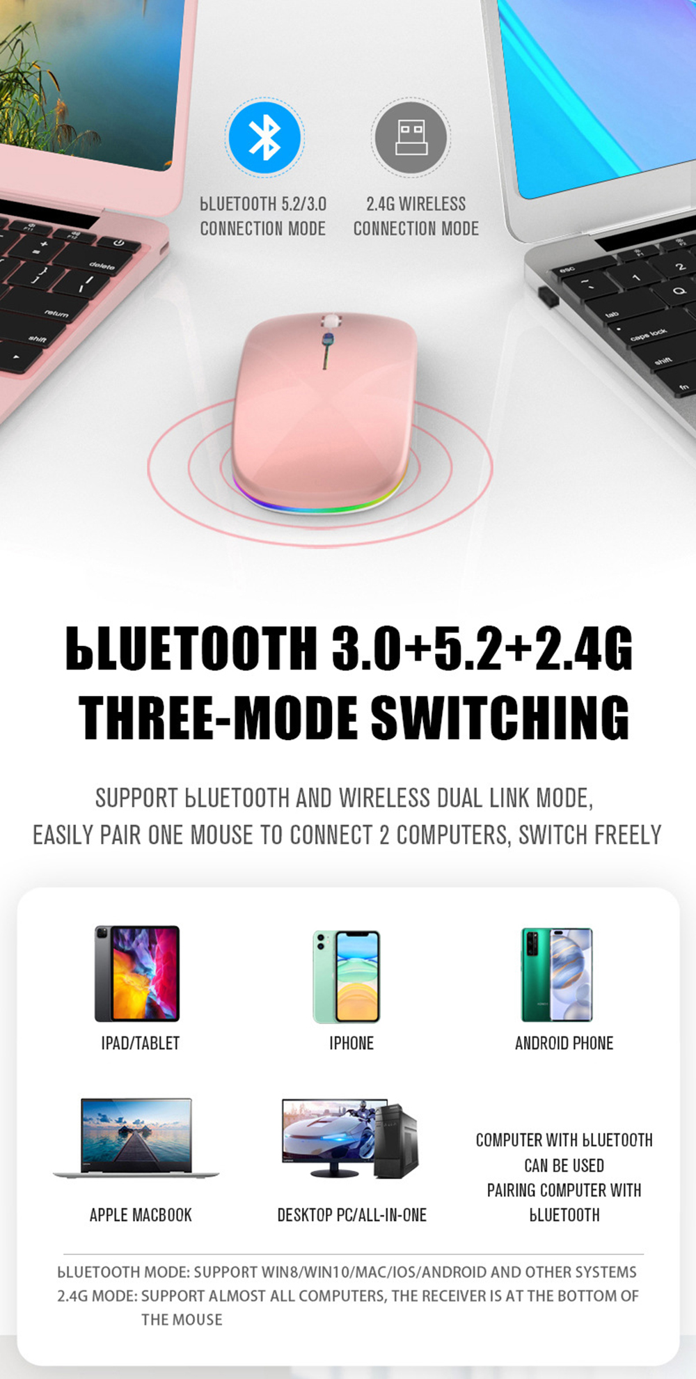 DualModeBT305224GWirelessMouseAdjustable800-1600DPIRechargeableLEDLightSilentMiceforLaptopPC-1968516-3